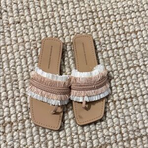 Sigerson Morrison Tan and White Fringe Sandals